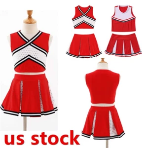 Niñas Cheer Leader Disfraz Uniforme de Animadora Vestido Top Corto Falda Plisada - Imagen 1 de 28