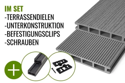WPC Terrassendielen silbergrau Länge 3 m Dielen, Komplettset Dielen + Clips + UK - Bild 1 von 4
