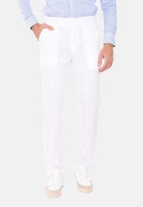 Pantaloni Uomo 100% Lino Regular Fit Pantalone Leggero Fantasia Tinta Unita - Foto 1 di 16
