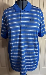 Men’s Striped Blu And White Polo By Under Armour Sz XL Short Sleeve - Picture 1 of 9
