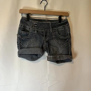 SO Denim Shorts Juniors Size 1 Shortie Cuffed Hem Light Wash Double Button - Picture 1 of 4