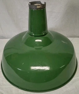 VTG Green White XL Porcelain Enamel Barn Industrial Light Shade 18" W x 12" T - Picture 1 of 15