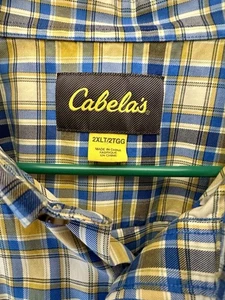 Cabela's 2X Tall kariertes kurzärmliges geknöpftes Herrenhemd Baumwolle gelb SCHÖN - Bild 1 von 8