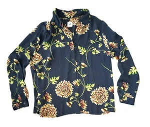 Cabi Womens Floral Button-Up Shirt Navy Yellow Red Size Medium - Picture 1 of 4