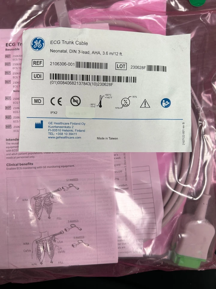 通用电气 ECG Trunk Cable 2106306-001 / 3-Lead AHA 12 英尺原始设备制造商全新 — 第 1/1 张图片