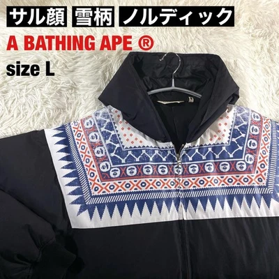 A Bathing Ape BAPE Snow Monkey Face Down Jacket Black Size L Polyester Mint - Image 1 of 3