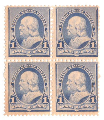 US Sc# 219 *COMO NUEVO OG H* { 1c FRANKLIN BLOQUE DE 4} BILLETE DE 1890 CV$ 80,00 Foto 1 de 4