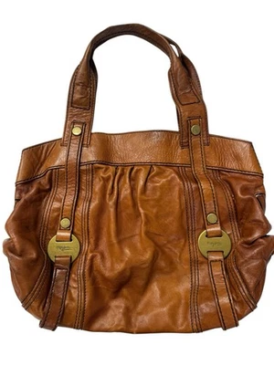 FOSSIL Fifty Four  Large Brown Leather Handbag Brass Logo 16x14x4 - Image 1 of 4
