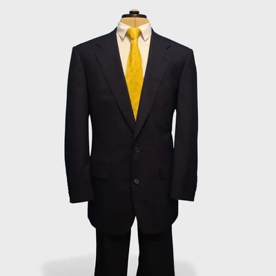 Traje Vintage Southwick 2 Piezas 42L Azul Marino Lana Plisado 2 Botones Foto 1 de 4