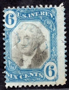 US 1871 REVENUE 6 CENTS GEORGE WASHINGTON SC. #R1U8 CUT CANCEL - Picture 1 of 2