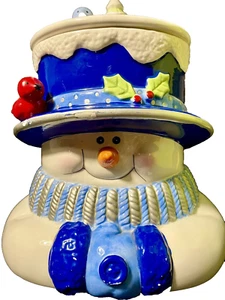 Ceramic Cookie Jar Snowman, Birds, Houston Harvest - Picture 1 of 9