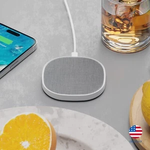 Wireless Charger Pad | 15 Watt Fast Charger | Linen Fabric | iPhone, Samsung - Picture 1 of 6