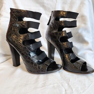 Balmain Alt Goth Negro Puntera Abierta Tirantes Cuero Tacones Gruesos EE. UU. 7.5 Foto 1 de 4