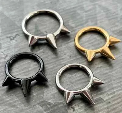 1pc Solid Titanium Three Spikes Hinged Segment Ring Helix Septum Clicker - 16g - Image 1 of 4