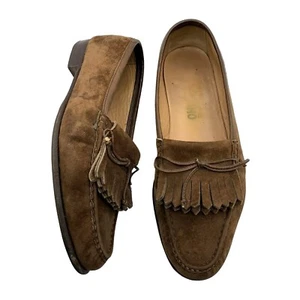 Salvatore Ferragamo Brown Kiltie Slip On Dress Loafers Shoes Sz 9 D Suede Italy - Picture 1 of 17