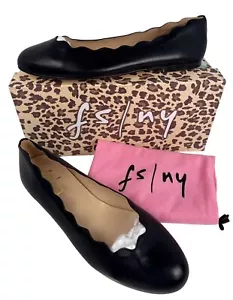 French Sole Jigsaw Women's Flat Scalloped Shoes Black Nappa Leather Size 9.5 M - Picture 1 of 11