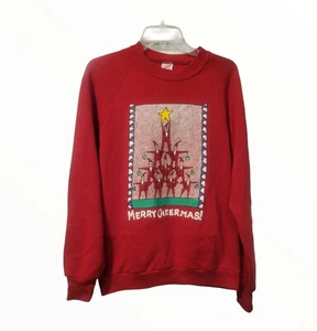 Sudadera De Colección Feliz Cheermas Talla L Adultos Años 80 Jerzees Navidad Rojo Vacaciones - Imagen 1 de 6