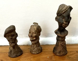 Nachlass Antik Set 3 Miniatur Japanische Bronze Kunst Skulpturen Kopf Büste Figuren - Bild 1 von 10