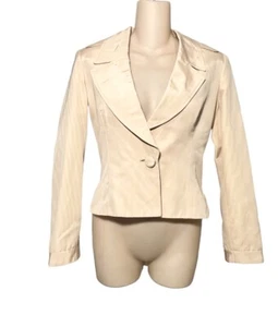 Vintage Luca Luca Italian Designer Coat Jacket Blazer Beige, Silk Blend Size 42 - Picture 1 of 13