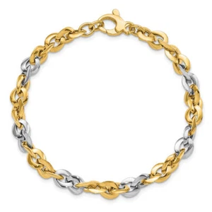 14K Solid Two Tone Gold Chain Bracelet - Picture 1 of 10