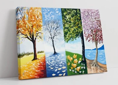 FOUR SEASONS TREES IMPRESSIONIST STYLE -FRAMED CANVAS WALL ART PICTURE PRINT - Image 1 of 2