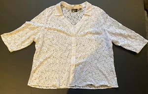 Avenue Sheer Lace Button Up Shirt Plus Size 16/28, 3/4 Sleeve, White, NWT - Picture 1 of 8