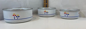 Vintage Enamelware Bowls Nesting Pans White Red, Yellow & Blue Floral Decor - Picture 1 of 10