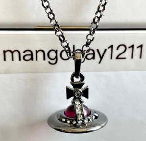 Vivienne Westwood Gunmetal Burgundy Red 3D Tiny Orb Pendant Necklace - Picture 1 of 4