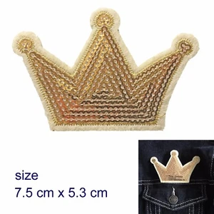 Sequin crown iron on patch gold spangled royal majesty symbol king queen patches - Picture 1 of 3