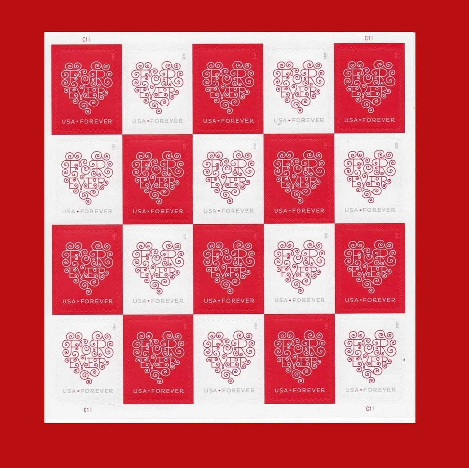Forever Stamp, Hearts, Sheet of 20, MHN, Scott#4955, Love Series, Wedding - Image 1 of 1