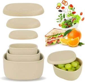 Silicone Food Storage Lunch Bento Box Set of 3 Reusable Nesting Containers with - Picture 1 of 6