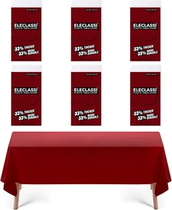 Burgundy 6 Pack Premium Disposable Plastic Tablecloth - 54 X 108 in - Rectangle - Picture 1 of 4