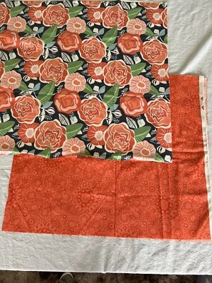 Kate Spain Moda Fabric HONEY HONEY Large Floral 28X 44” Orange Geometric 19X42” - Image 1 of 4