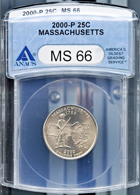 2000-P 25c Massachusetts State Quarter MS 66 ANACS # 1510713 + Bonus - Image 1 of 2