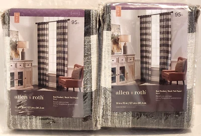 2 Allen + Roth 95" Negro Mezcla Poliéster Filtro de Luz Pestaña Trasera Cortina Individual Foto 1 de 4