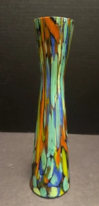 Italienische Kunst Glas gespannte Vase gezogene Perlen 10,5" Knospenvase - Bild 1 von 8