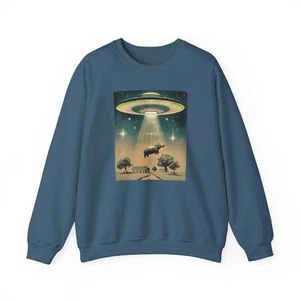 Ufo Abducting Hippo Sweatshirt, Retro Graphic, Unisex Crewneck Jumper, Graphic - Picture 1 of 55