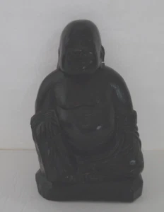 Hand Carved Black Distressed Wood Buddha - Picture 1 of 11