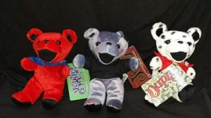 3 NWT Grateful Dead Official Dead Head Plush Teddy Bear Beanie Plush Dolls - Picture 1 of 6