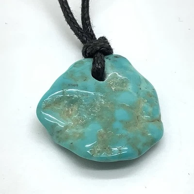 Sonora Mexico Turquoise Pebble Pendant Small Blue River Gem Stone Necklace #21 - Image 1 of 4