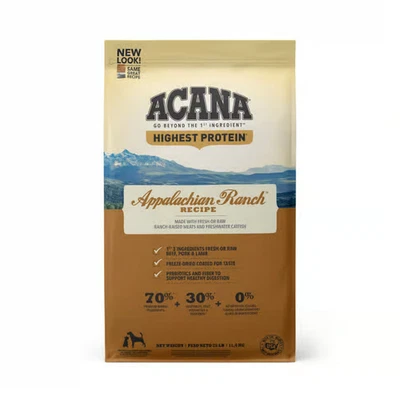 ACANA Highest Protein Appalachian Ranch Grain Free Dry Dog Food,25lb bag