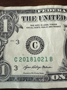Birthday Anniversary October 10 2018 C20181021B 2021 $1 Dollar Bill Fancy Serial - Picture 1 of 6