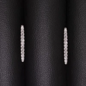 DIAMOND BAR STUD EARRINGS SOLID 14k WHITE GOLD PAVE NATURAL ESTATE JEWELRY GIFT - Picture 1 of 2