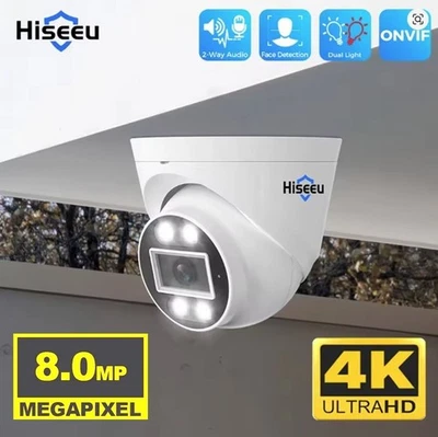Hiseeu 4K 8MP IP Camera POE Audio 2.8mm Lens Night Vision CCTV ONVIF - Image 1 of 4