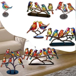 Stained Glass Birds On Branch Desktop Ornaments Stained Acrylic Craft Statue - Picture 1 of 37