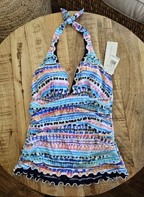 GOTTEX PROFILE Tankini Top Halter V- Neck Multi Color Ruffles Size 12 NWT - Image 1 of 4
