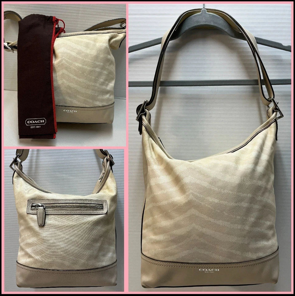 Bolso de Lona Coach Legacy Estampado de Cebra Cuero Beige Correa Ajustable 23410 Logo Foto 1 de 1