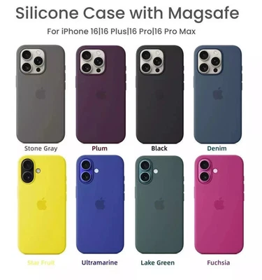 Funda de teléfono de silicona original con MagSafe para iPhone 16 Pro/16 Pro Max/16 Plus. Foto 1 de 4
