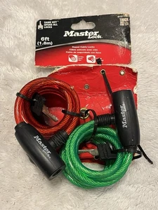 Master Lock Bike Lock/Cable 2-Pack W/2 Keys. 6 feet long, Keyed The Same - Picture 1 of 3