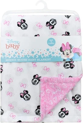 DISNEY BABY MINNIE Mouse HOT PINK PRINT REVERSIBLE BABY BLANKET 40" X 30" NWT - Image 1 of 2